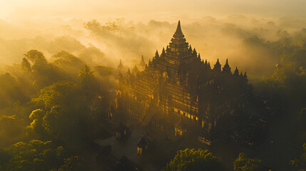 Asian culture, beautiful temple buildings with vintage and aesthetic designs