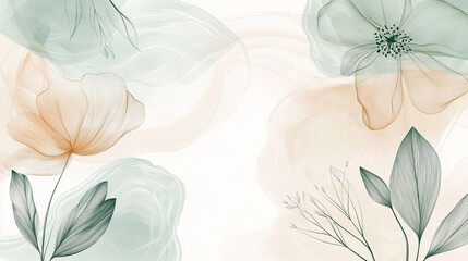elegant spring season floral background vector in warm earth tones with watercolor wild flowers blooms leaves line art for banners