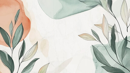 watercolor spring floral background in warm tones featuring wild flowers blooms leaves line art suitable for home decor prints