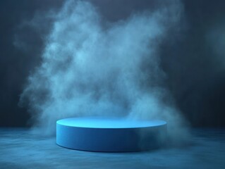 blue podium with smoke effect, product placement mock-up
