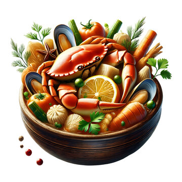 crab stew bowl, vibrant colors, food photography clip art preview