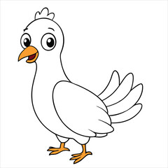A funny cartoon chicken vector illustration, a cute animal character with a smile and wings, perfect as a wild bird icon