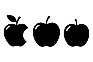 Simple 3 set of Apple silhouette icon on White Background