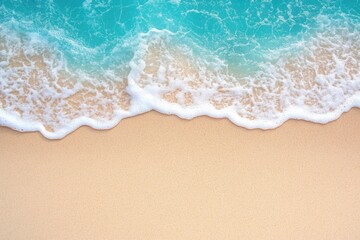 Plakat Ocean wave washing over sandy beach, turquoise water and foam meets tancolored sand