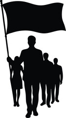  Leader leading a group while holding a flag, symbolizing leadership, guidance, and unity in a movement