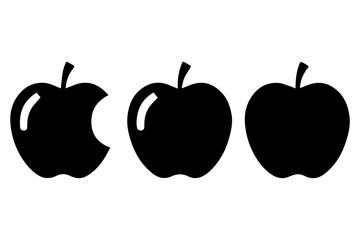 Simple 3 set of Apple silhouette icon on White Background