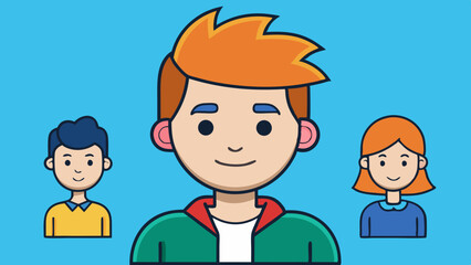Cartoon characters team isolated on blue background simple illustration style smiling faces