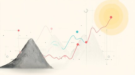 Abstract mountain range with data visualization