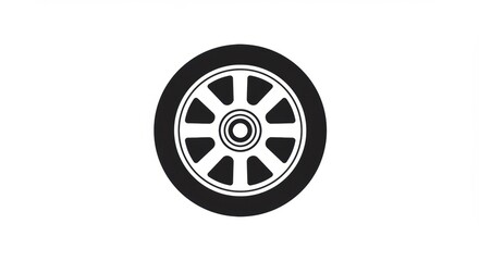 Fototapeta premium Monochrome Car Wheel: Radial Spokes, Circular Profile, Auto Part Icon.
