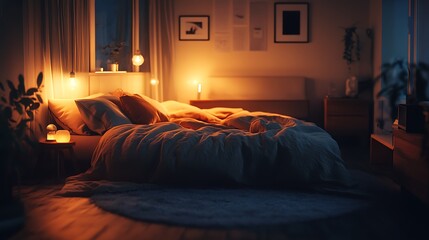 Fototapeta premium Elegant interior design for minimalist sleeping quarters high resolution picture