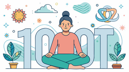 Zen woman meditating near 100t symbolism illustration vector design
