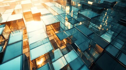 3D Render of Abstract Glass and Metal Cubes - Powered by Adobe