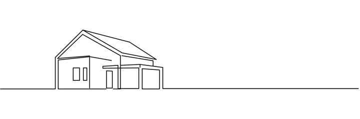 Modern house in line art drawing style. Contemporary building architectural model black linear design isolated on white background. Vector illustration Editable stroke