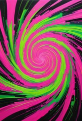 Abstract Spiral Painting in Pink, Lime Green, and Black