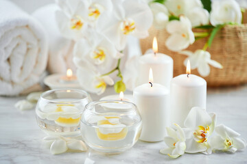Serene Spa Treatment Relaxation Candles Luxury Flowers Tranquil Ambiance Generative AI