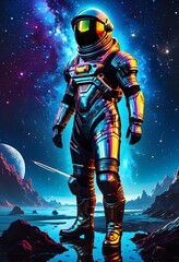 Astronaut in Futuristic Spacesuit on Alien Planet