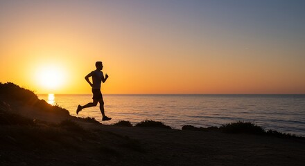 Man Running at Sunset Along the Beach
