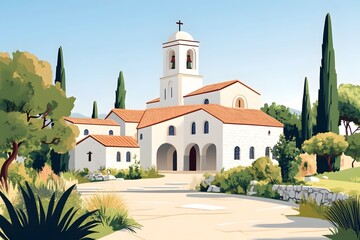 Naklejka premium Ancient Monastery Under the Sun