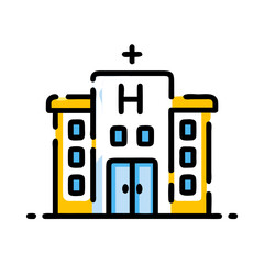 hospital building with medical cross, healthcare facility, vibrant colors, health concept