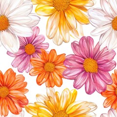 Colorful Daisy Floral Pattern Watercolor Style Seamless Design for Backgrounds