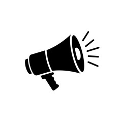 Black silhouette icon of a megaphone with sound waves in flat vector style