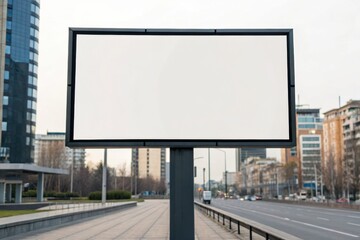Obraz premium Empty Billboard with Urban Background in a Modern City Setting on a Cloudy Day