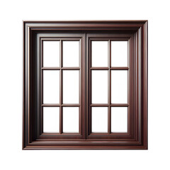 Isolated Wooden Window Frame on Transparent Background PNG Cutout