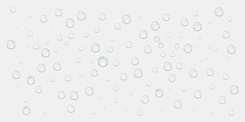 Drops water rain on transparent background, realistic style, vector elements. Clean drop condensation. Vector pure bubbles on window glass.