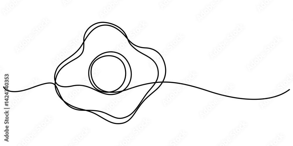 Fototapete scrambled eggs drawn with one continuous line, pro vector, vector illustration of fried egg with run