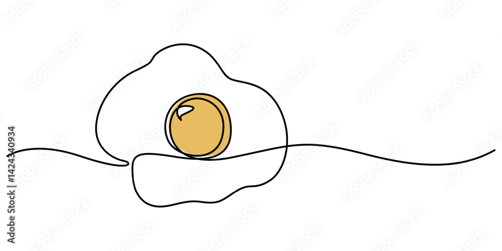 Fototapete scrambled eggs drawn with one continuous line, pro vector, vector illustration of fried egg with run