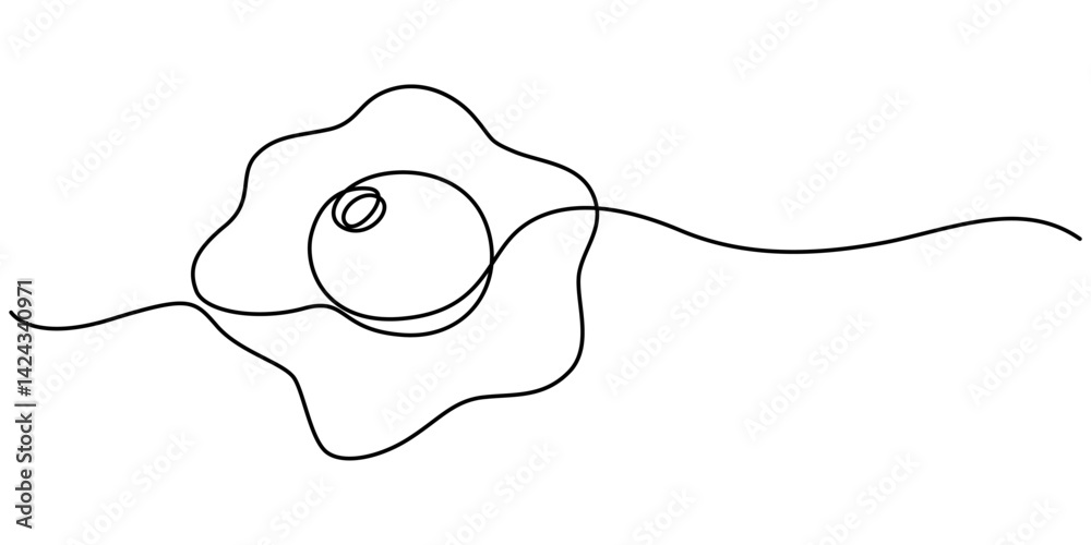 Fototapete scrambled eggs drawn with one continuous line, pro vector, vector illustration of fried egg with run