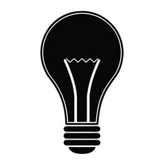Solid black silhouette of a light bulb, light icon, light vector art on a white background