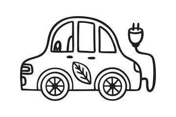  electric car. Green eco friendly electric car icon doodle hand drawn. Outline clipart symbol
