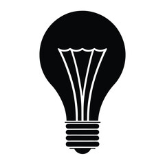 Solid black silhouette of a light bulb, light icon, light vector art on a white background