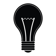 Solid black silhouette of a light bulb, light icon, light vector art on a white background