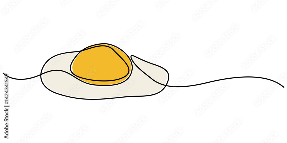 Fototapete scrambled eggs drawn with one continuous line, pro vector, vector illustration of fried egg with run