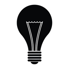 Solid black silhouette of a light bulb, light icon, light vector art on a white background