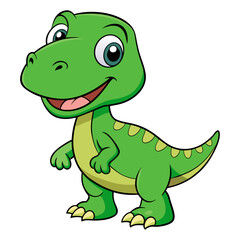 Cute green cartoon animal illustration of a happy baby dino