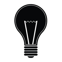 Solid black silhouette of a light bulb, light icon, light vector art on a white background