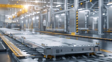 Fototapeta premium Modern factory assembly line with metal components