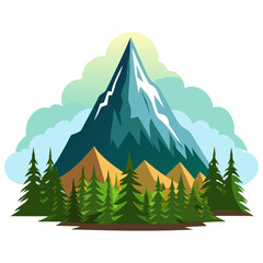 Winter Forest in the Mountains with Snowy Trees and Pines