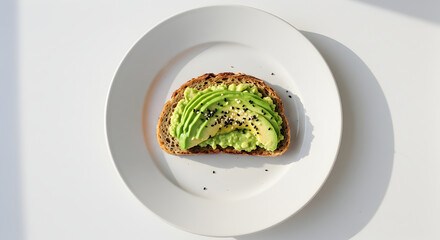 Delicious Avocado Toast With Black Sesame Seeds On a White Background