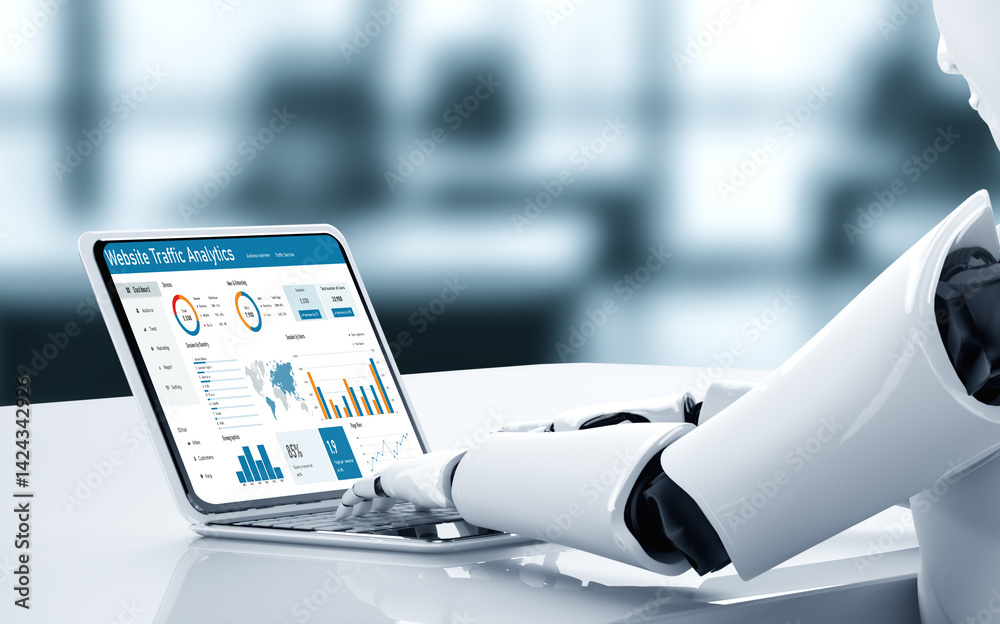 Poster computer software for website traffic analytics data on computer screen. concept of seo search engin