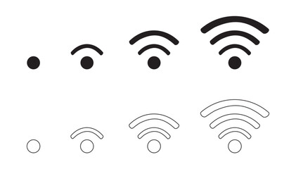 Wi-Fi Signal Strength Icons - Black and Outline Styles for Modern Connectivity Designs