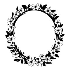 Floral Circle Frame with Black and White Design