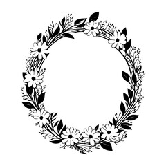 Decorative Floral Circle Frame Black and White