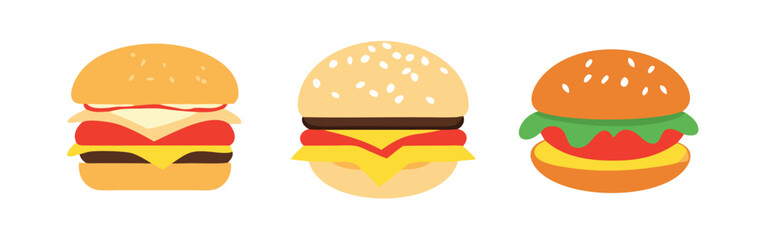 Colorful Cartoon Burger Illustrations for Fast Food Menus or Design Projects