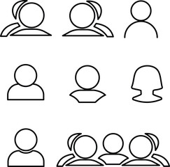 collection of people icon set, Icon set includes user, person, group, and team icons in a simple linear and solid style.