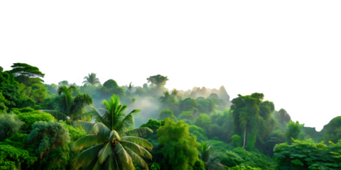 Cascading waterfalls in a lush green place, cut out isolated on white background PNG