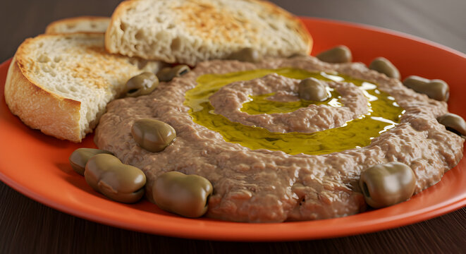 Delicious Foul Madamas Featuring Fava Beans Topped With Olive Oil